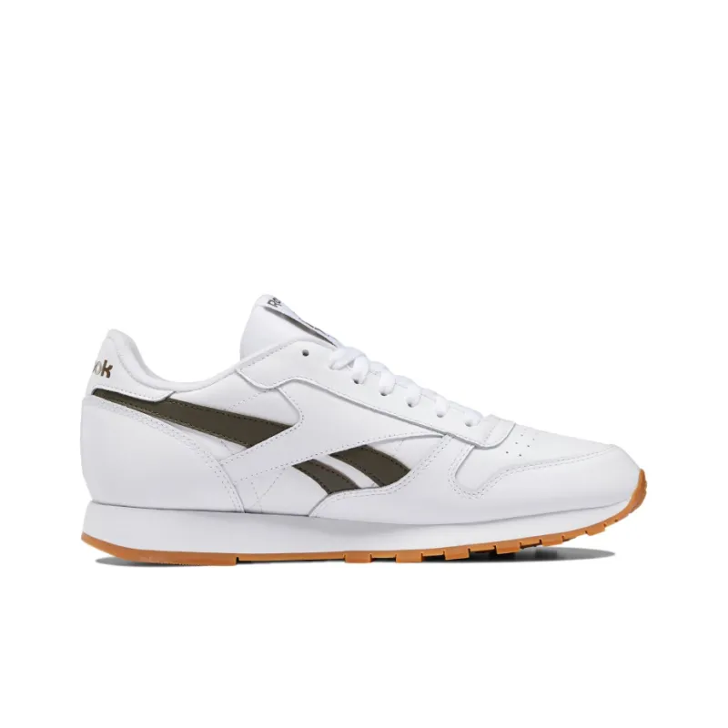 Reebok Classic Leather Wear-Resistant Low-Top Running Shoes Men's White Olive Green-1