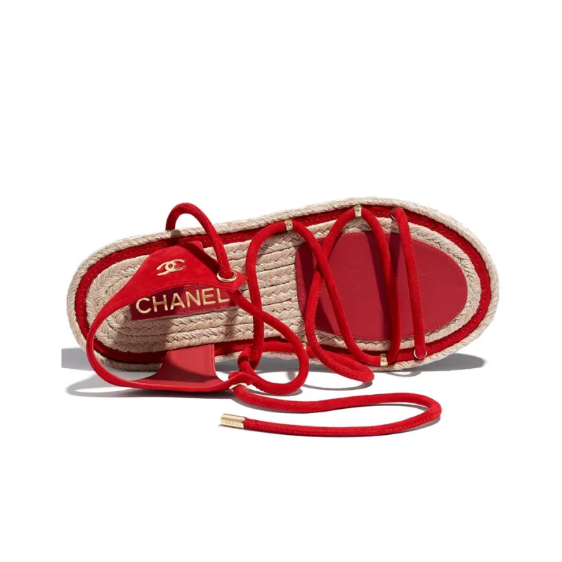 CHANEL Suede Strap Sandals Women's Red-3