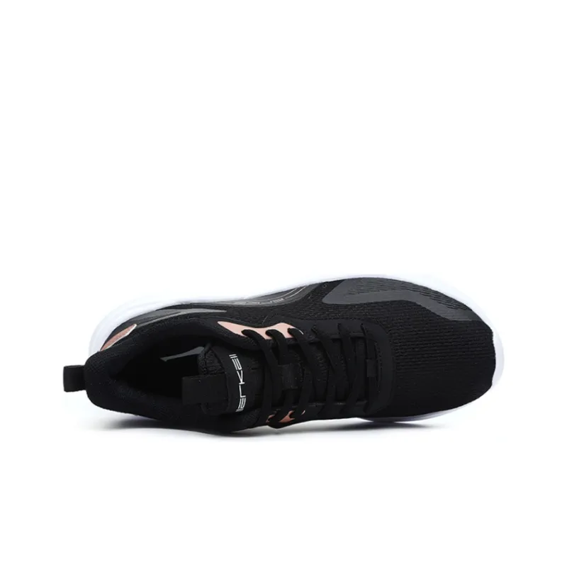 Erke Lightweight And Breathable Low Top Casual Shoes Women's Jet Black Pink Gold-2