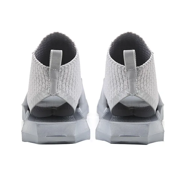 NORVINCY Flyknit Sock Combo 2 in 1 Slippers Fashion Trend Over The Knee Solid Color Beach Sandals Unisex Gray-3