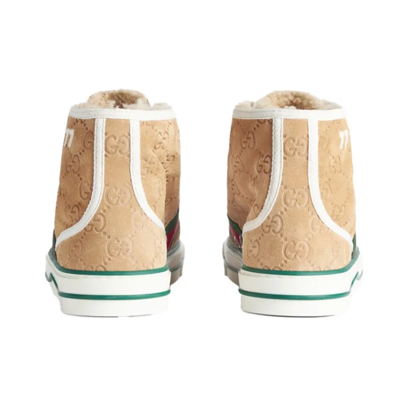 GUCCI Tennis 1977 High Gg Brown Suede Women's-4