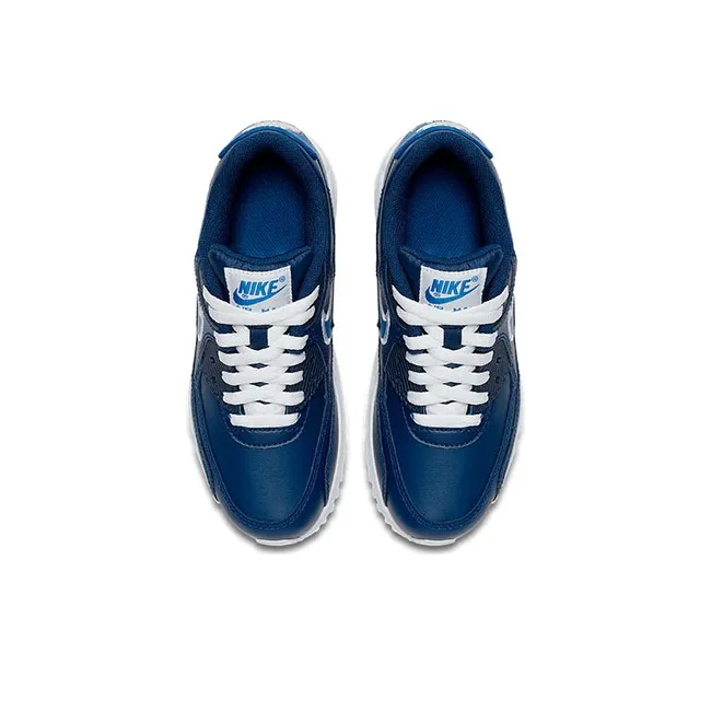 Nike Air Max 90 Wear-Resistant Slip-Resistant Cushioning Breathable Low-Top Running Shoes GS Blue White-2