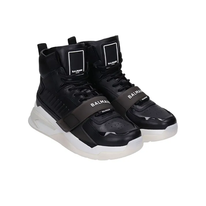 BALMAIN Anti Slip Wear Resistant High Top Casual Shoes Men's Black-2