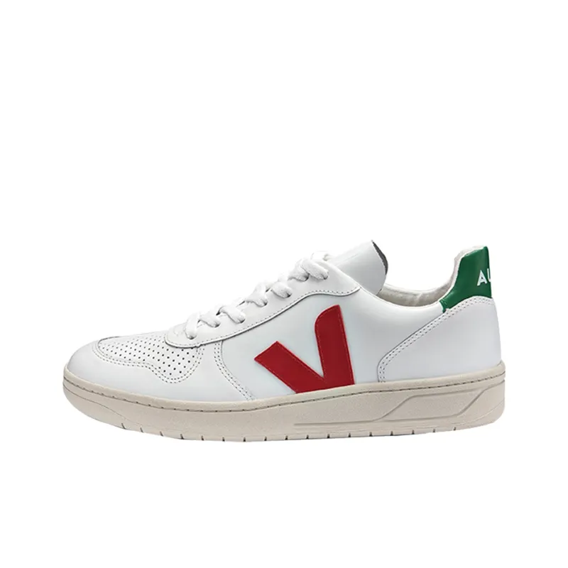 VEJA V 10 Low Top Stylish Skateboarding Shoes Unisex White Red Green-0