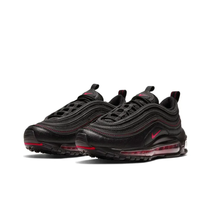Nike Air Max 97 Cushioning Anti Slip And Wear Resistant Coverage Low Top Running Shoes GS Black Red-2