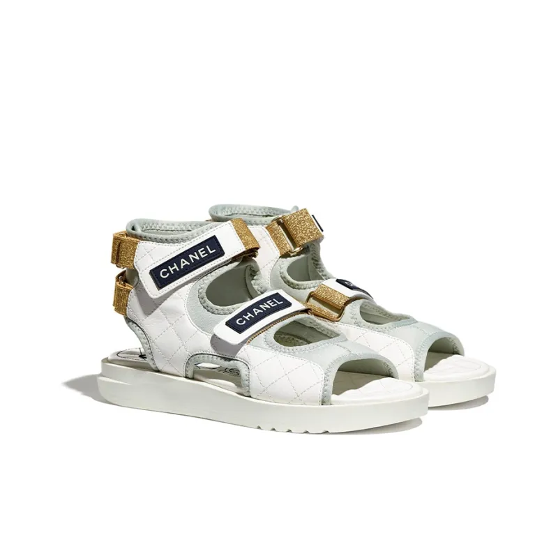 CHANEL Beach Sandals Women's White Gray Blue-2