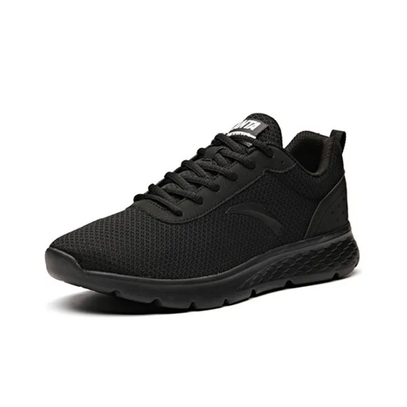 Anta Running Collection Cushioned Slip Resistant Breathable Lightweight Low Top Casual Running Shoes Men's Pure Black-2