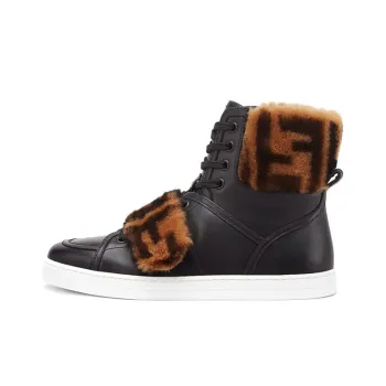 FENDI High Top Black Logo Fur Women's