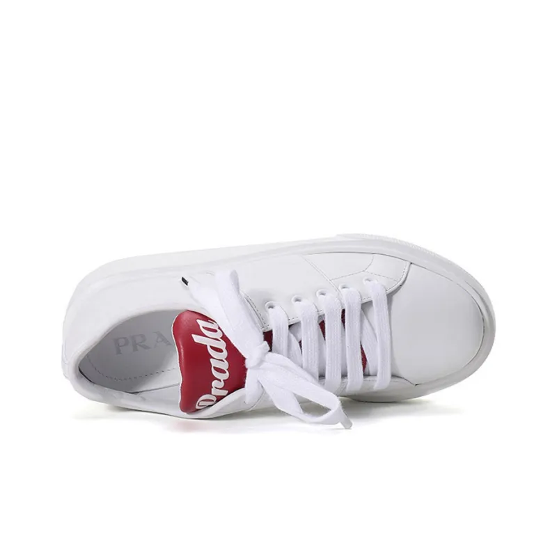 PRADA Leather Platform Sneakers 'White With Red Tongue' Women's-4