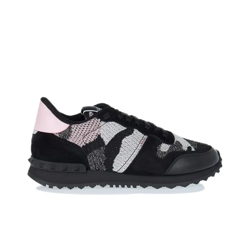 Valentino Rockrunner Low Top Sports Casual Shoes Women's Black Pink-1