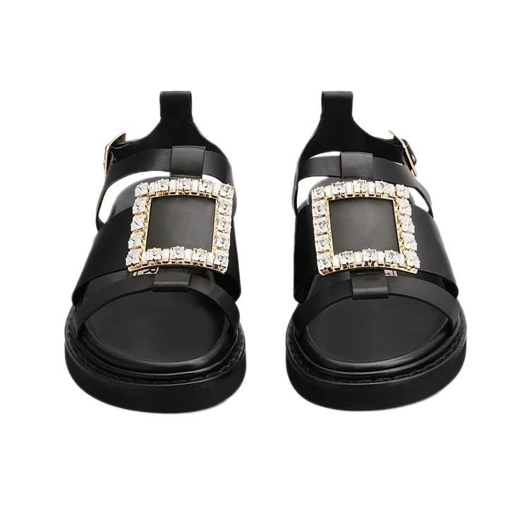 Roger Vivier Viv' Rangers Strass Strap Sandals Women's Black-3
