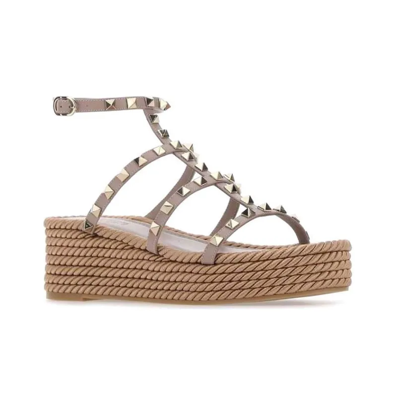 Valentino Rockstud Beach Sandals Women's Beige-2