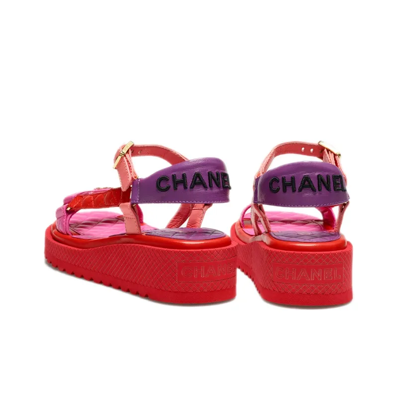 CHANEL Beach Sandals Women's Red-4
