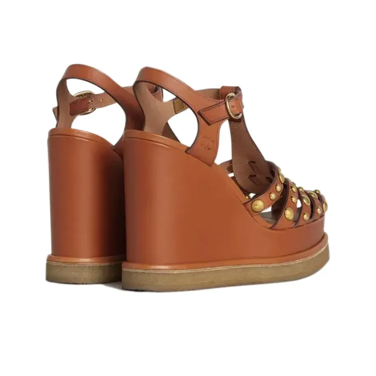 CELINE Manon Wedge Roman Sandals Women's Tawny-3