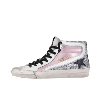 Golden Goose Slide Skateboard Shoes Women's High Top White/Pink/Silver