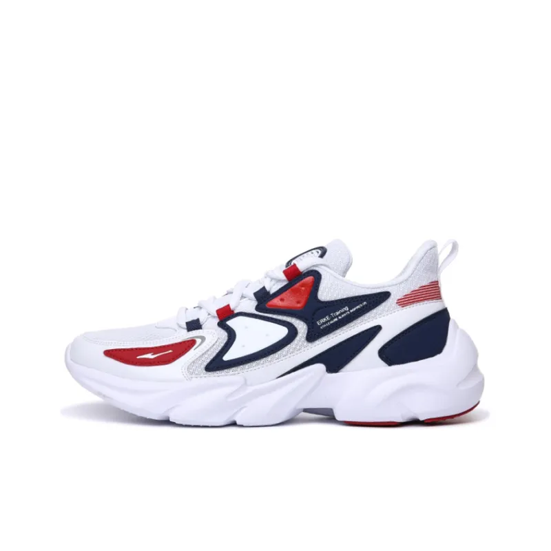 Erke Cushioning Anti Slip Wear Resistant Breathability Low Top Running Shoes Men's White Red-0