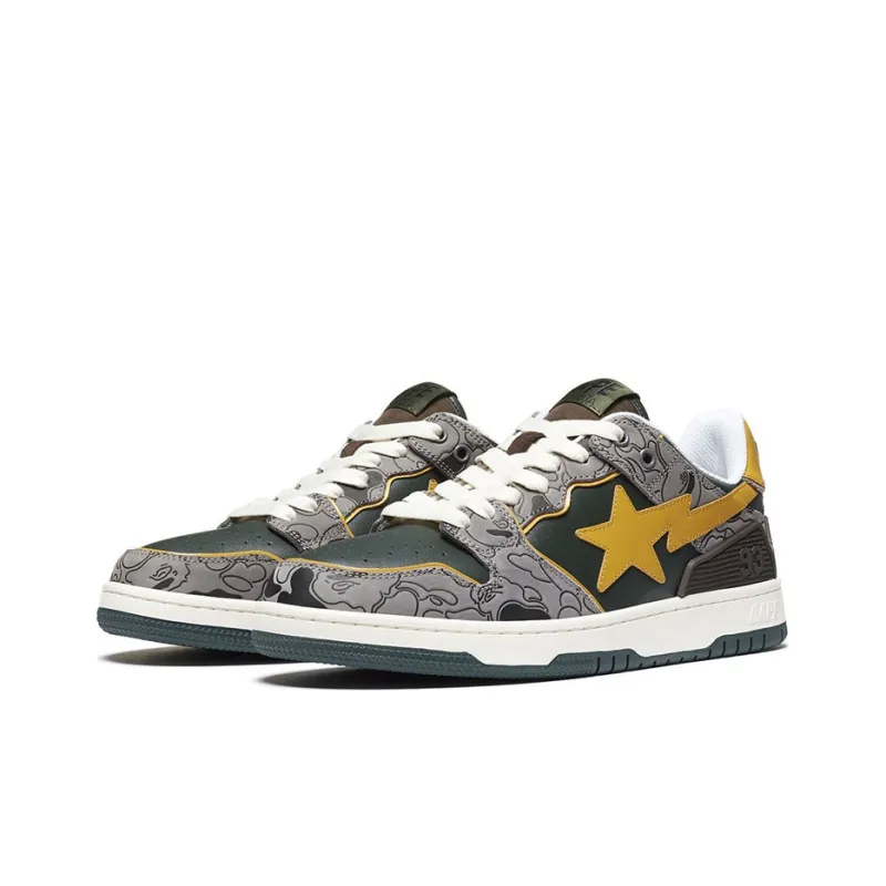 A BATHING APE SK8 Sta Low Top Stylish Skateboarding Shoes Men's Gray Yellow-2