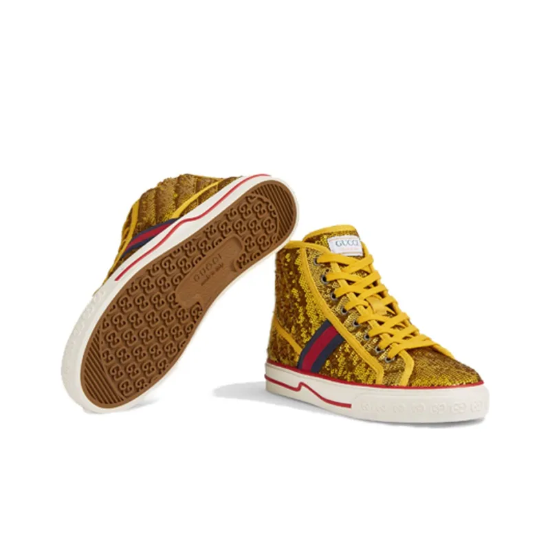 GUCCI Women's Tennis 1977 High 'Sequin Gold' Women's-5