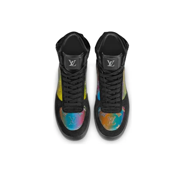 LOUIS VUITTON Rivoli Ankle Sneakers 'Black With Colorfull Monogram Patches'-3