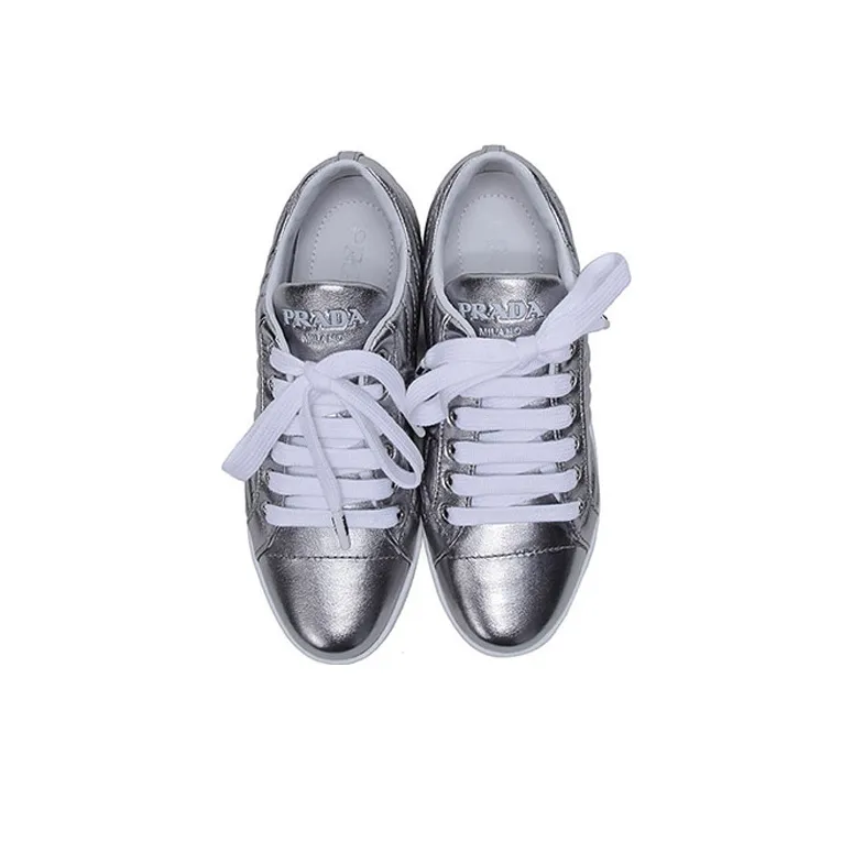 PRADA Leather Sneakers 'Silver' Women's-3