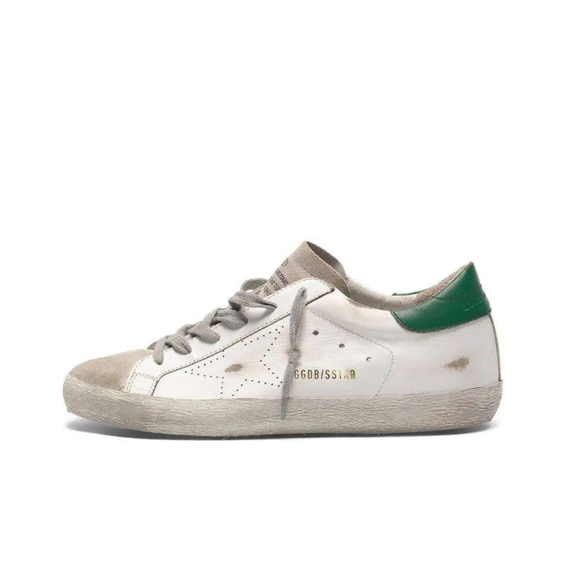 Golden Goose Super Star Low Top Casual Shoes Women's White Green Tail Distressed Style-0