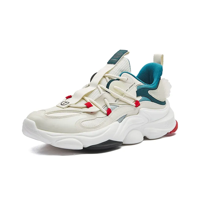Erke Casual Shoes Men Low Top Ivory White/Numbers Blue/University Red-2