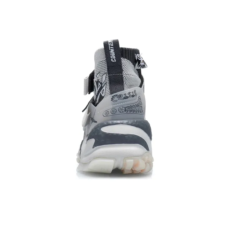 LiNing CF Mars Mars Crisis War Anti Slip Wear Resistant High Top Sports Casual Shoes Men's Gray-4