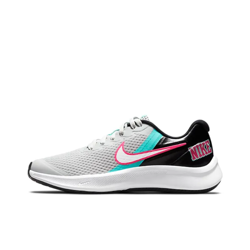 Nike Star Runner 3 Cushioning Anti Slip Wear Resistant Breathability Low Top Running Shoes GS Gray Black Pink-0