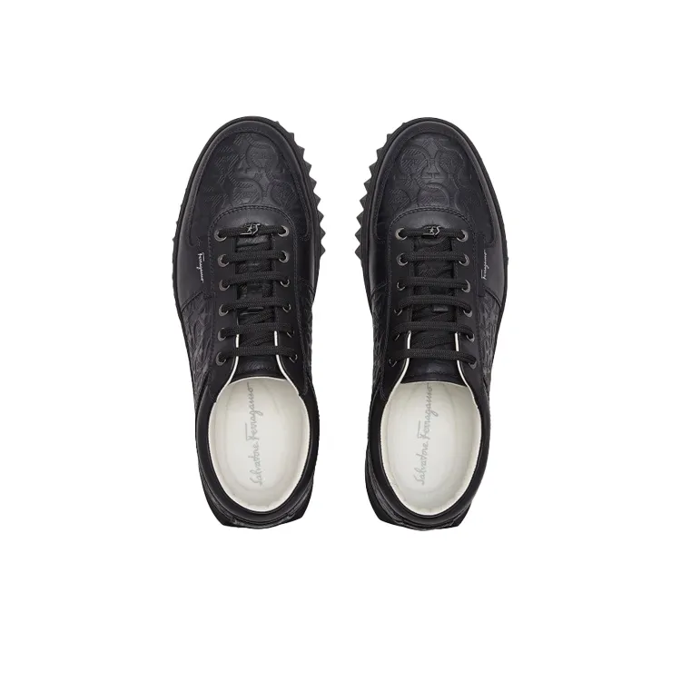 FERRAGAMO GANCINI Low Top Stylish Skateboarding Shoes Men's Black-3