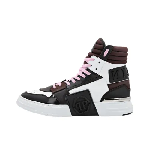 PHILIPP PLEIN Skateboard Shoes Men High-Top Black Brown Pink