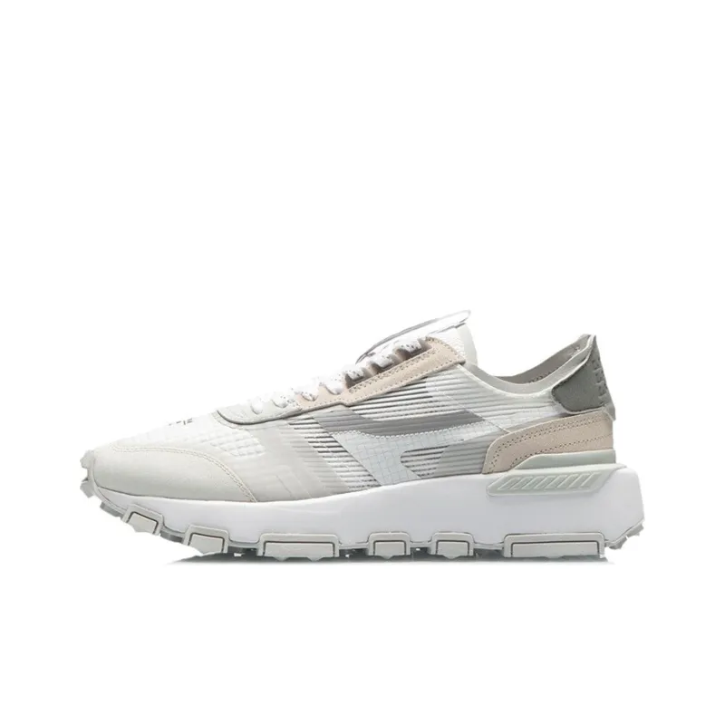 LiNing Reflective Cushioning Rebound Low Top Running Shoes Men's White Gray-0