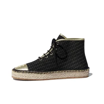 CHANEL Espadrilles Women's High-Top Black Gold
