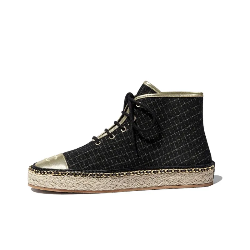 CHANEL Espadrilles Women's High-Top Black Gold-0