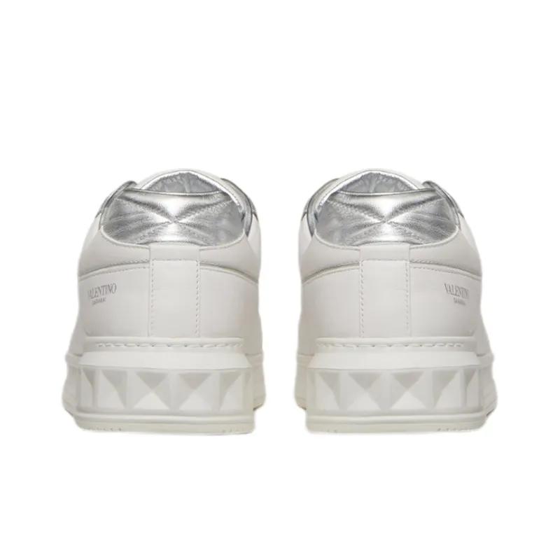 Valentino One Stud Low Top Stylish Skateboarding Shoes Men's Silver White-4