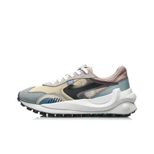 LINING Square Running Shoes Women's Low-Top Yellow Blue Gray