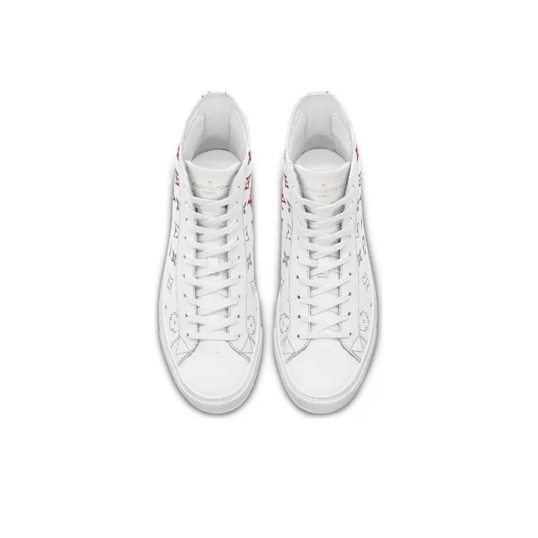 LOUIS VUITTON Tattoo Monogram Ankle Sneakers 'White Red Grey'-3