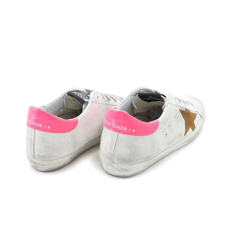 Golden Goose Super Star Skateboard Shoes Women's Low Top White/Gold/Pink-3