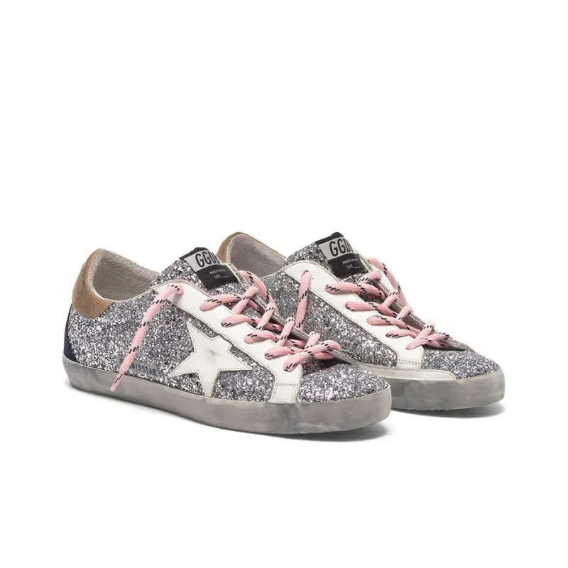 Golden Goose Super Star Stylish Skateboarding Shoes Women's Silver Vintage Version-2