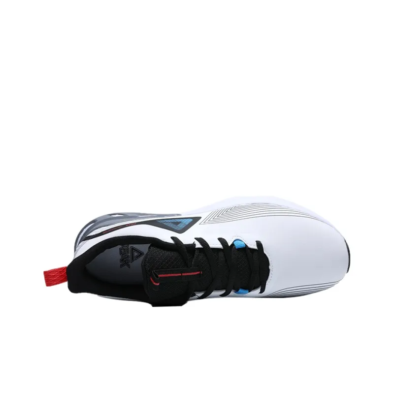 PEAK Leather Style Cushioned Wear Resistant Breathable Slip Resistant Low Top Running Shoes Men's White Black-2