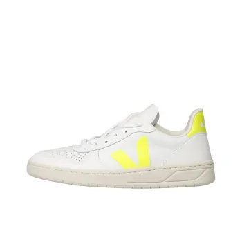VEJA V 10 Leather 'White Jaune Fluo'