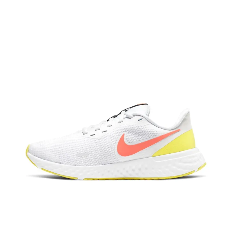 Nike REVOLUTION 5 Cushioning Anti Slip Wear Resistant Breathability Low Top Running Shoes Women's White Pink Yellow-0