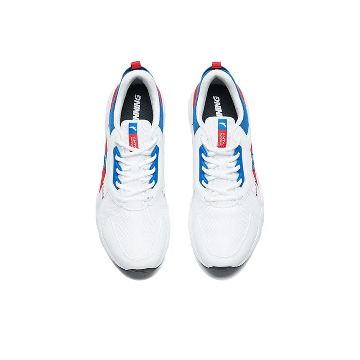 Anta Cushioned Slip-Resistant Abrasion-Resistant Breathable Low-Top Running Shoes Men's White Blue Red-2