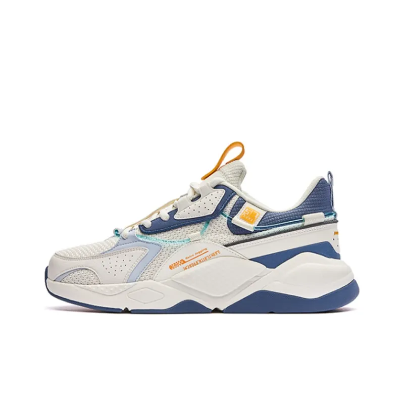 Erke Egret Breathable Low Top Running Shoes Men's White Blue-0