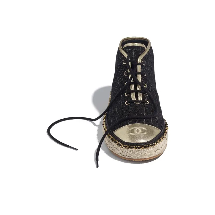 CHANEL Espadrilles Women's High-Top Black Gold-3