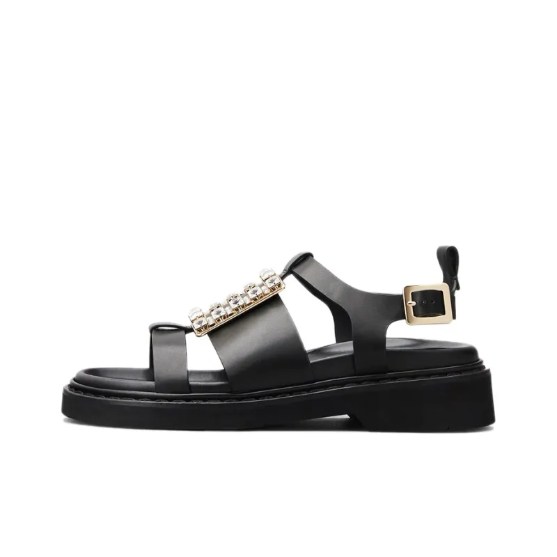 Roger Vivier Viv' Rangers Strass Strap Sandals Women's Black-0