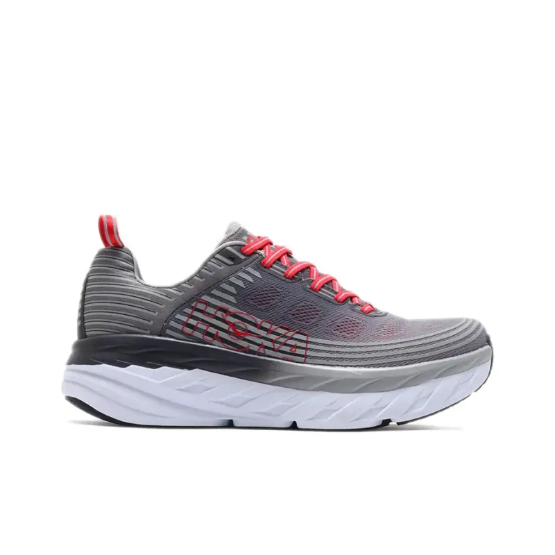 HOKA ONE ONE Bondi 6 Low Top Running Shoes Men's Gray Red-1