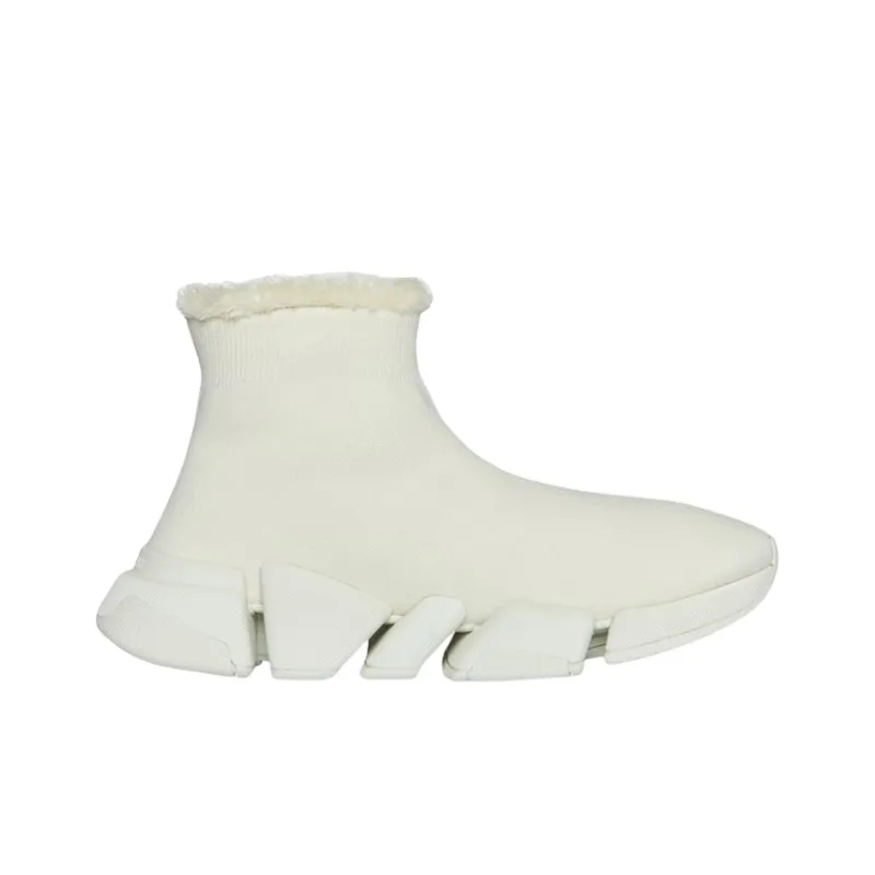 Balenciaga Speed 2.0 Recycled Knit Fake Fur Beige Women's-1
