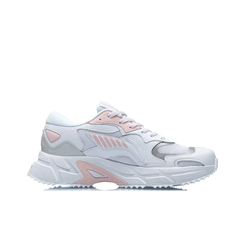 LiNing Cushioned Anti Slip Wear Resistant Breathable Lightweight Low Top Sprint Running Shoes Women's White-1