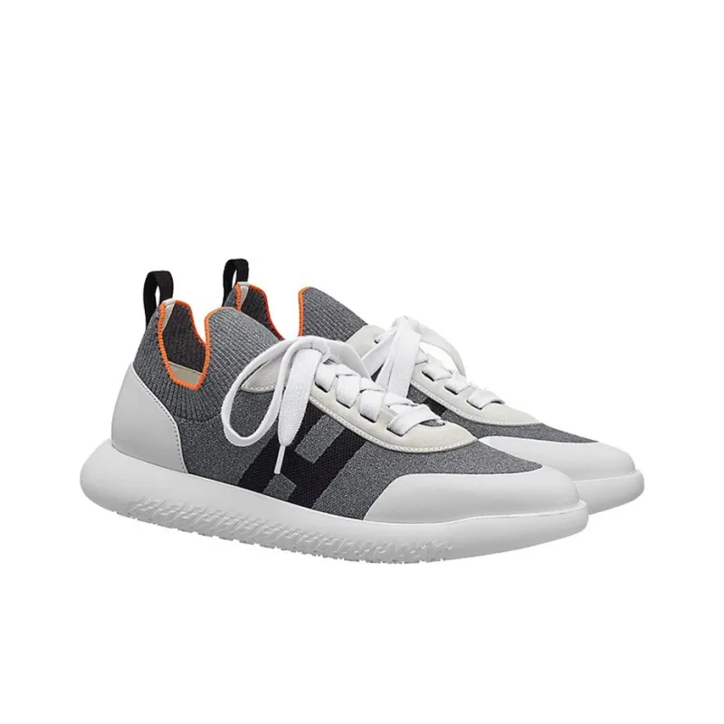 HERMES Crew Anti-Slip Wear-Resistant Breathable Lightweight Low-Top Casual Shoes Men's White Gray-2