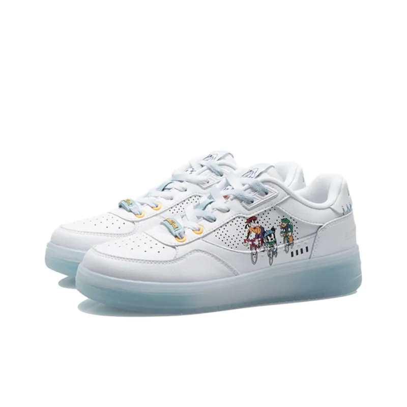 Disney x LiNing Anti Slip Wear Resistant Low Top Skateboard Shoes Women's Milk White Blue-2